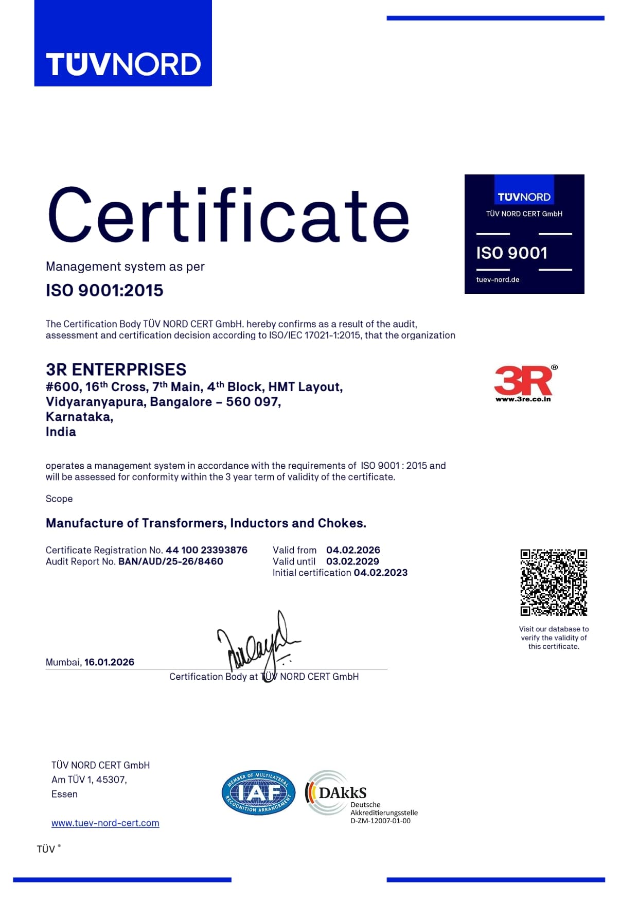 ISO 9001:2015 certificate